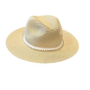 Rachel Zoe Natural Straw Fedora with White Pom Trim